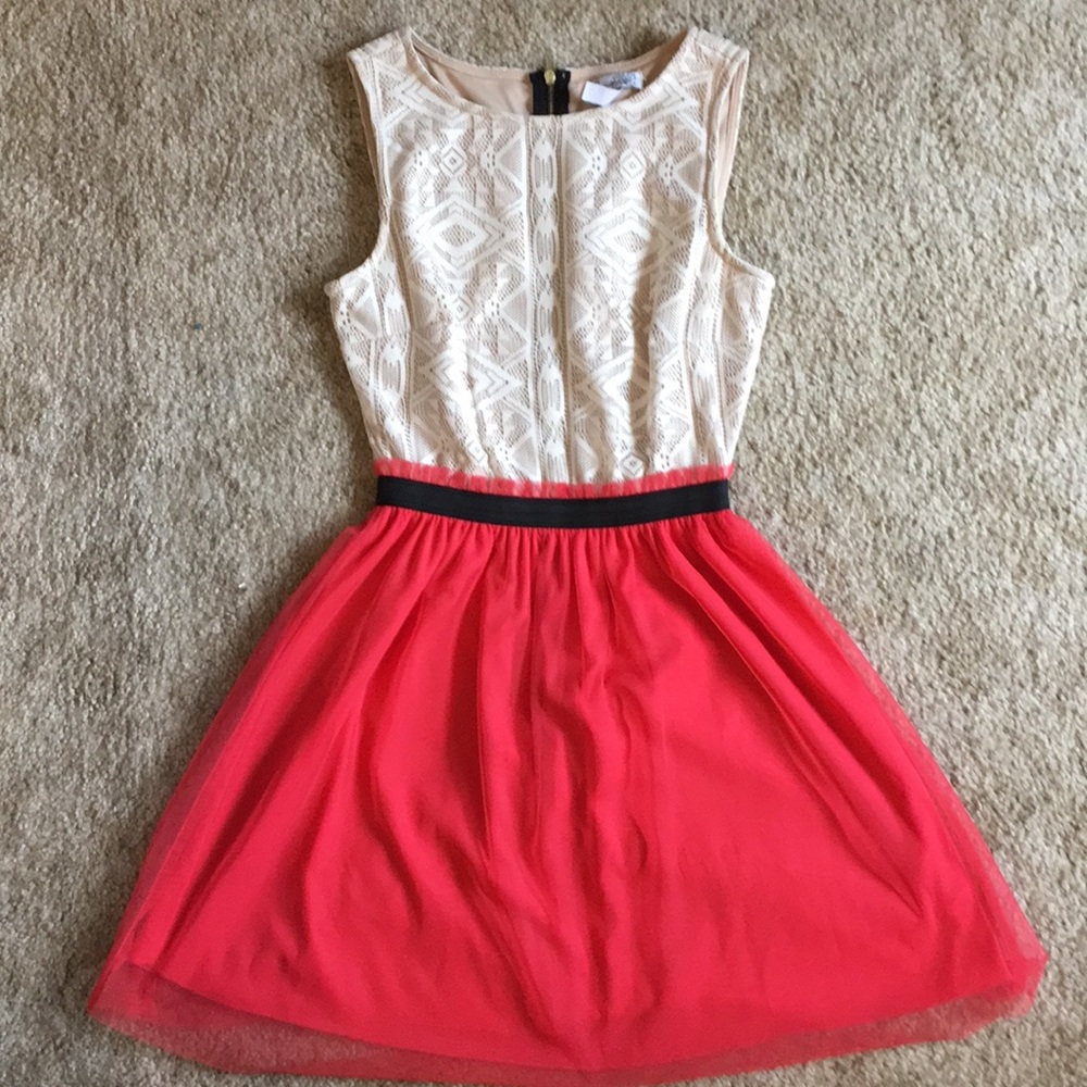 Pink and cream high neck dress